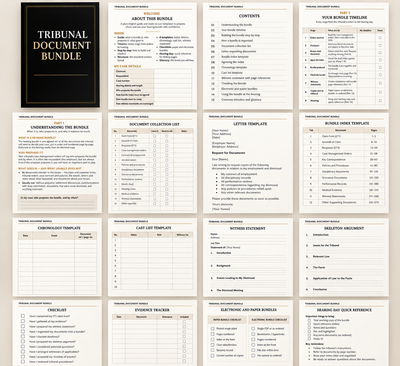 Employment Tribunal Document Bundle - downloadable UK tribunal templates and checklists